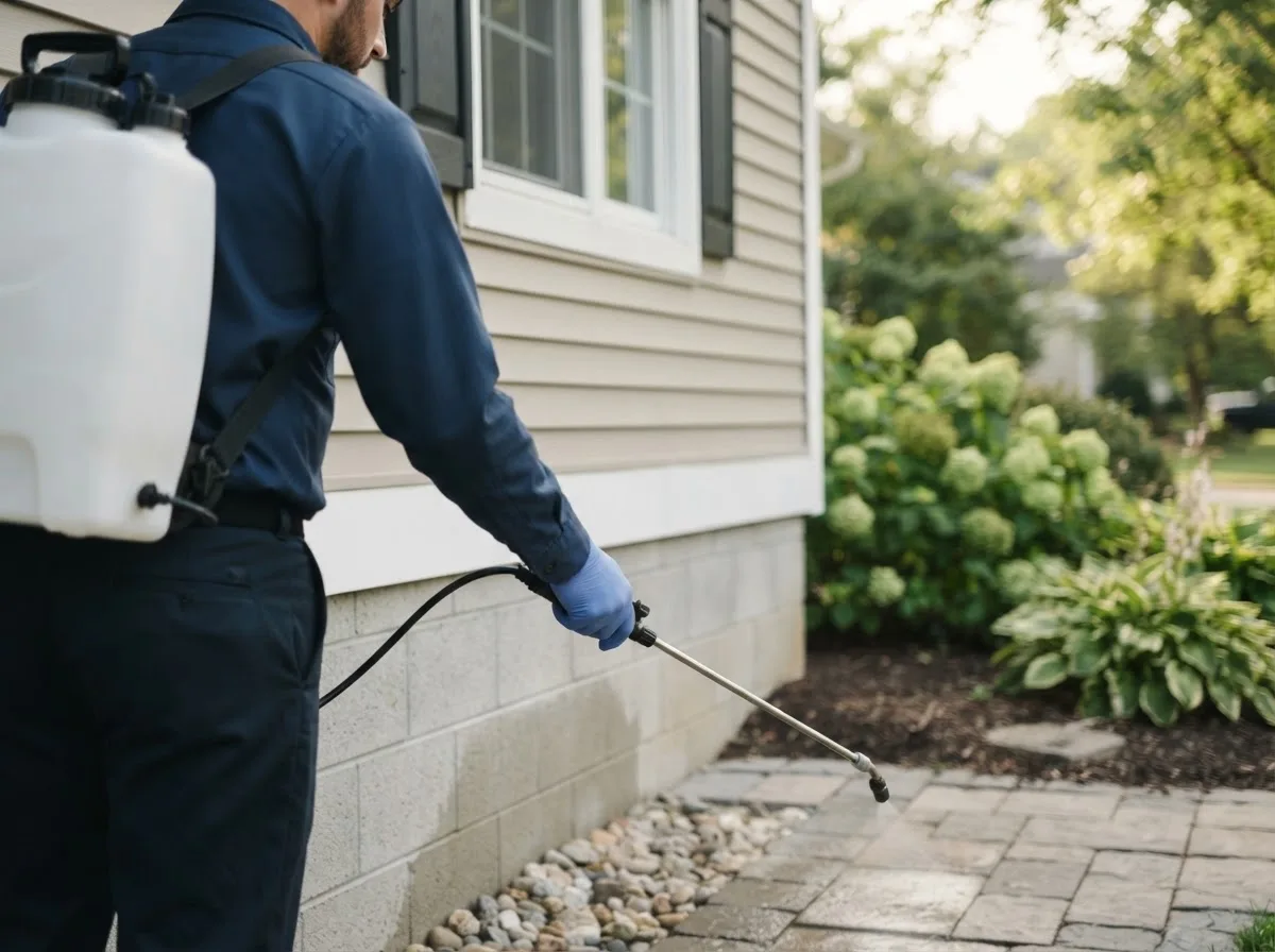 Pest control technician inspecting a home in Gakona, AK